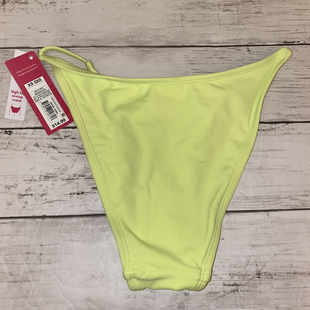 Xhilaration Bikini Bottom Womens XS Green Solid Lime High Leg Scoop Swim NEW XS - Picture 3 of 4